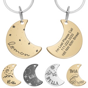 Personalized Dog Tags, Stainless Steel Moon Pet ID Tags, Custom Cat Tags, Engraved on Both Sides for Pets,Starry Sky Theme Dog ID Tags