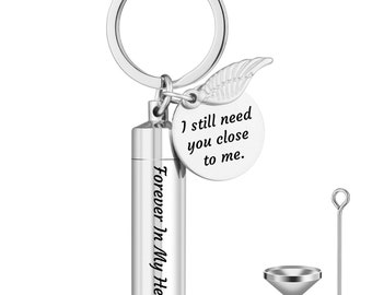 Urn Memorial Keychain for Ashes, Personalized Cremation Keychain Urn, Keepsake Keychain , Wings Pendant