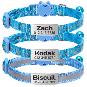 3 Pack Personalized Cat Collar with Bell, Custom Reflective Cat Collars Breakaway, Anti-Lost Nameplate Cat Collar with Name Tag for Kitten