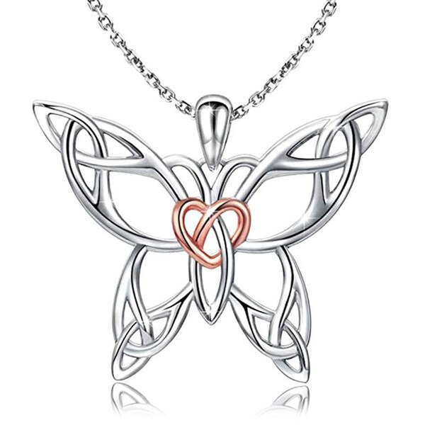 925 Sterling Silver Butterfly Necklace Celtic Knot Butterfly Pendant Necklace Jewelry Gift For Female