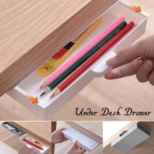 Under Desk Drawer Organizer Hidden Desktop Storage Box For Office Pen Holder Adhesive Stationery Container