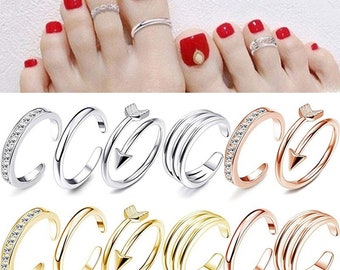4 unids/set anillos de dedo del pie de tamaño abierto ajustable para mujeres niñas joyería para pie de playa de verano múltiples diseños DIY tamaño pequeño