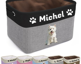 Personalized Dog Toy Basket with Pet's Name, Custom Dog Toy Bin, Storage Pet Toy Storage Bin Foldable Basket, Dog Toy Box with Handles