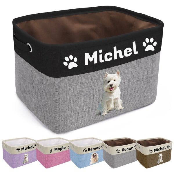Personalized Dog Toy Basket with Pet's Name, Custom Dog Toy Bin, Storage Pet Toy Storage Bin Foldable Basket, Dog Toy Box with Handles