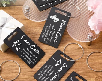 Personalized Luggage Tags for Suitcases, Custom Name Tags with Text & Symbol, Engraved Aluminum Luggage Tags with Stainless Steel Wire Loops