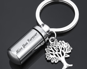 Urn Memorial Tree of Life Keychain for Ashes, Personalized Cremation Keyrings Urn, Keepsake Keychain Memorial Gift, Memorial Key Chain