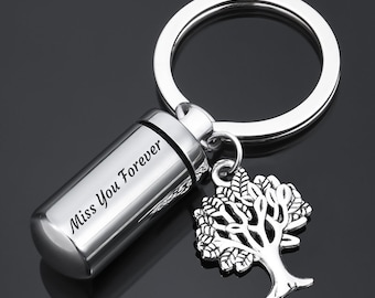 Urne Memorial Tree of Life Porte-clés pour cendres, Urne de porte-clés de crémation personnalisée, Cadeau commémoratif de porte-clés souvenir, Porte-clés commémoratif