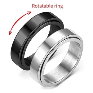 1Pc Simple 6mm Stainless Steel Couple Rotatable Ring Personality Black Silver Double Layer Lucky Rings For Anxiety