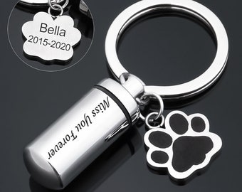 Urna Memorial Llavero de pata de perro para cenizas de mascotas de perro/gato, urna de llaveros de cremación personalizada, llavero de recuerdo para mascotas