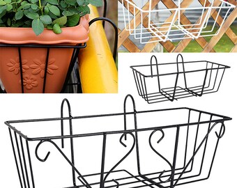 Porte-pots de plantes d’étagère de grille de balcon, panier d’étagère suspendue avec crochets pour décor de balcon, garde-corps de clôture de patio ou de porche