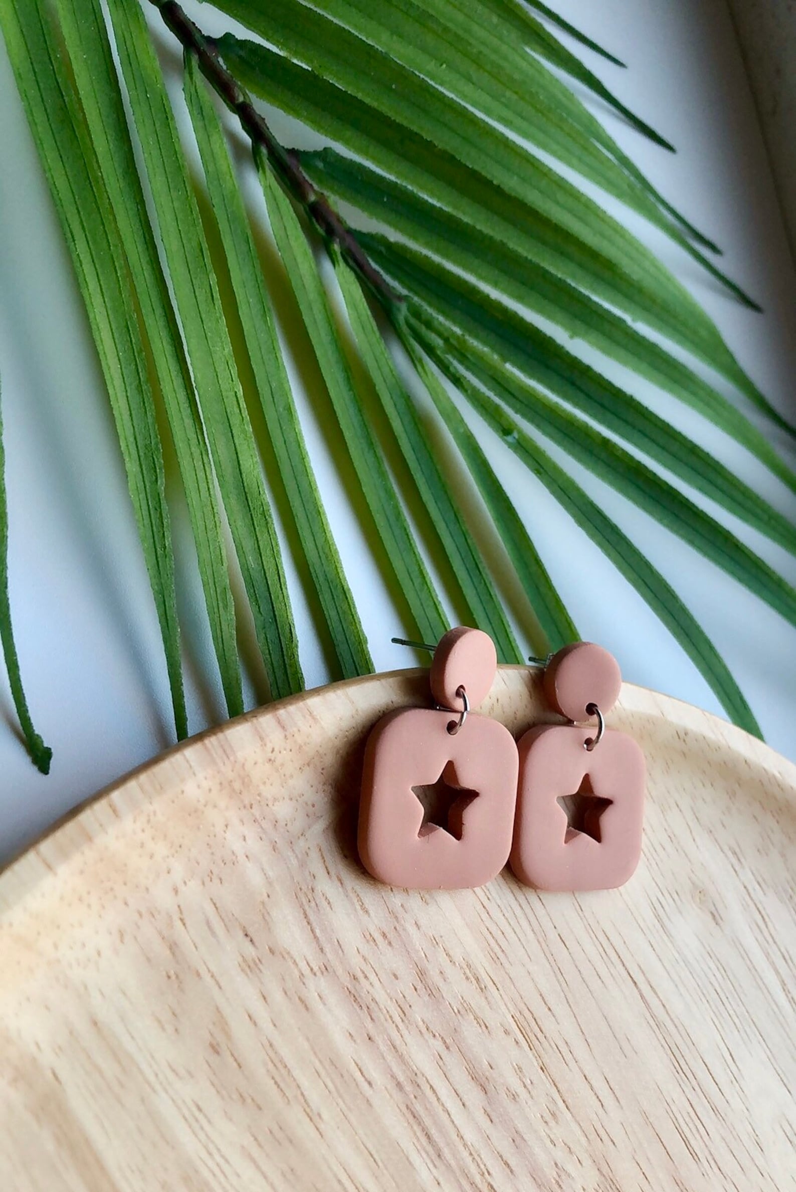 Pink Nude Square With Star Hollow Mini Dangle Earrings | Etsy