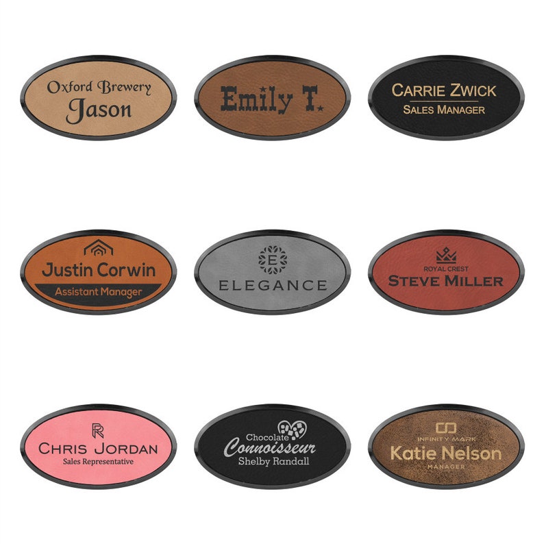 Employee Name Badges Leather Name 3 X 1 12 Name s For Work Engraved Name Oval Name s Nametag Office Name Keychains Lanyards Accessories Novadigital Net