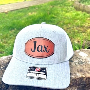 Leather Sewn Patch Hat with Real Top Grain Leather Trucker Hat Adjustable Size Hat for Youth Toddler Adult Family Matching Accessory for