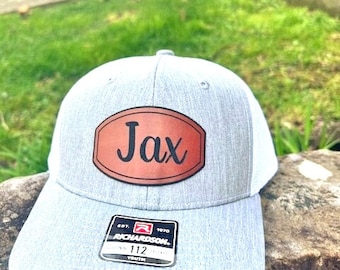 Leather Sewn Patch Hat with Real Top Grain Leather Trucker Hat Adjustable Size Hat for Youth Toddler Adult Family Matching Accessory for