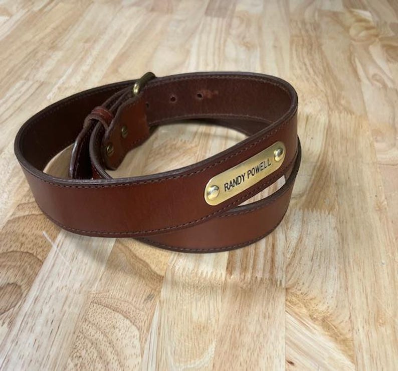 Premium Quality Belt Fullgrain Leather Construction Personalized Brass Nameplate Custom Engraving Option Handmade Leather Accessory Groomsmen Wedding Gift Anniversary Present Masculine Style Classic Design Black Brown Color Options Antique