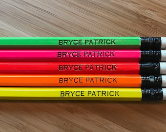 Neon Personalized Pencils - Custom Pencils  Pencil Foil Stamped Gift for Teacher  Stocking Stuffer  Name Pencil