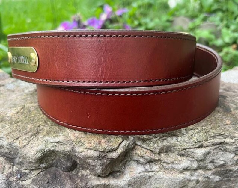Personalized Leather Belt Brass Nameplate Custom Engraving Groomsmen Gift Husband Birthday Present Idea Fullgrain Premium Quality Handmade Bild 6