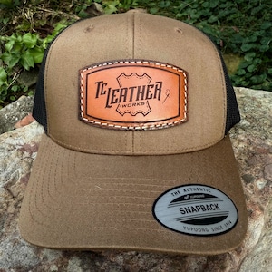 Custom Leather Hat Patch Personalized Logo Business Branding Company Cattle Tag Laser Engraved Cap Richardson 112 Trucker Headwear Team