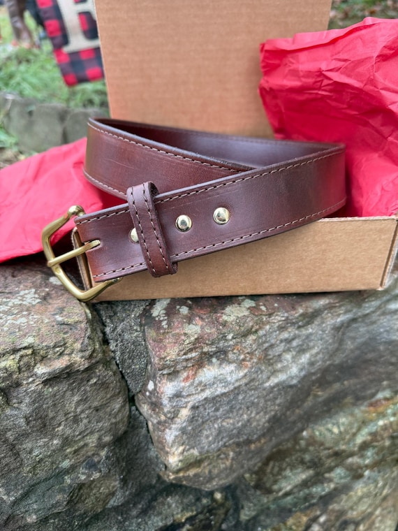 Personalized Leather Belt Brass Nameplate Custom Engraving Groomsmen Gift Husband Birthday Present Idea Fullgrain Premium Quality Handmade