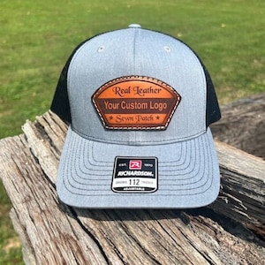 Custom Trucker Real Leather Patch Hat Laser Engraved Personalized Logo or Text Richardson Yupoong Hats Custom leather patch