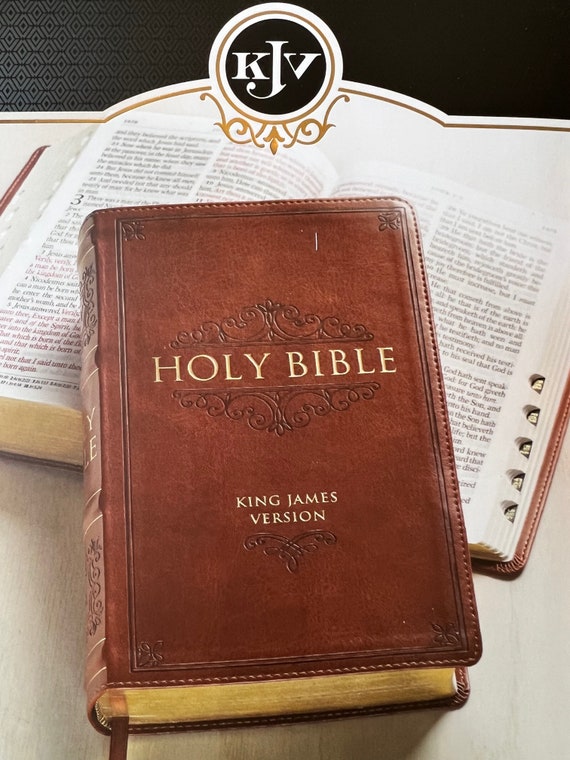 Personalized KJV Bible  Giant Print  Red Letter  Brown Ribbed  thumb-indexed  King James Version  Personalized bible