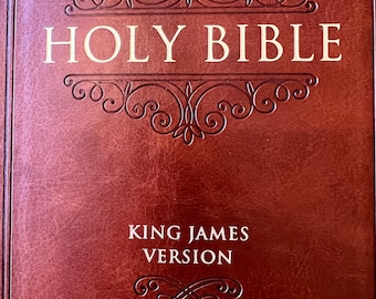 Kjv Bible Personalized Baptism Gift Graduation Christmas Custom Brown Leather Embossed Cover Thumb Indexed Giant Print Red Letter King James