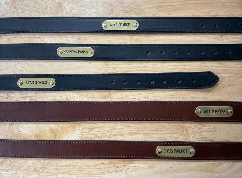 Personalized Leather Belt Brass Nameplate Custom Engraving Groomsmen Gift Husband Birthday Present Idea Fullgrain Premium Quality Handmade Bild 10