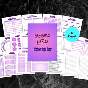 Bad Bitch Glow-Up Planner – 40-Page Printable Self Care & Fitness Journal | Daily Organizer, Mood Tracker, Affirmations | 8.5x11 PDF