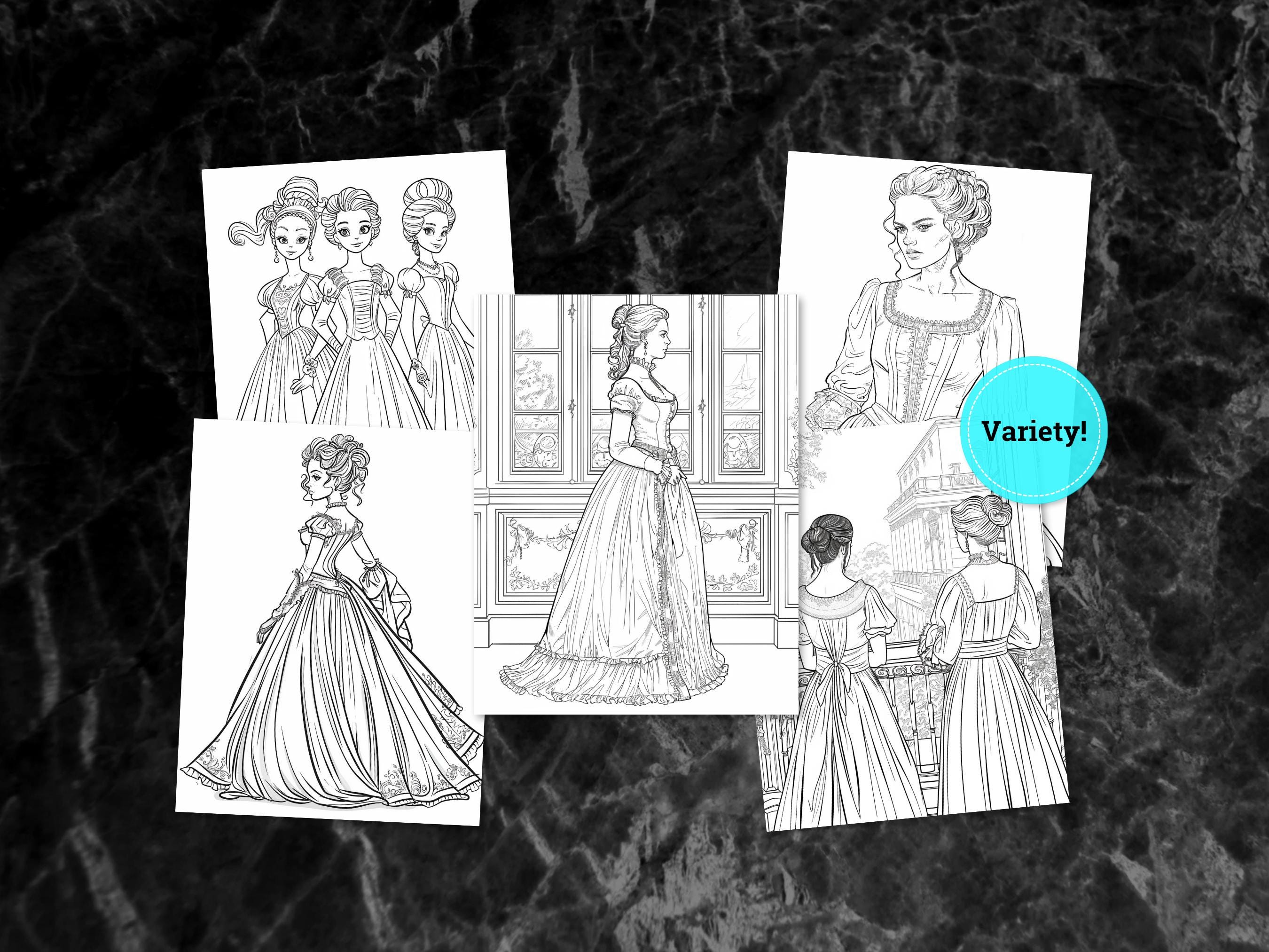 Regency Coloring Patterns Printable Regency Coloring Pages | Period Fashion, Figures & Scenes ...