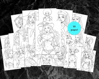 Sexy Halloween Coloring Pages for Adults | Spooky & Seductive Costumes | Flirty Line Art PDF | Digital Download Coloring Book Set