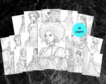 Regency Era Coloring Pages | Historical Fashion & Scenes | Jane Austen Style | Adult Printable PDF | Digital Coloring Book Download