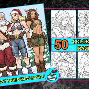 Coloriages sexy de lutins de Noël | Amusement coquin pour les Fêtes | PDF imprimable | Pin-up festif | Livre de coloriage pour adultes en téléchargement numérique
