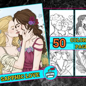Sapphic Coloring Pages for Adults | LGBTQ+ Women Coloring Book | Queer Female Art Printable PDF | Inclusive Digital Download Line Art Set