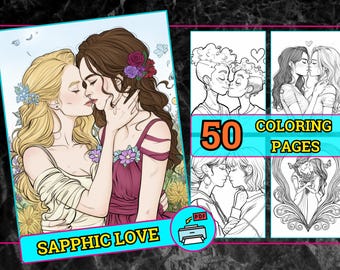 Sapphic Coloring Pages for Adults | LGBTQ+ Women Coloring Book | Queer Female Art Printable PDF | Inclusive Digital Download Line Art Set