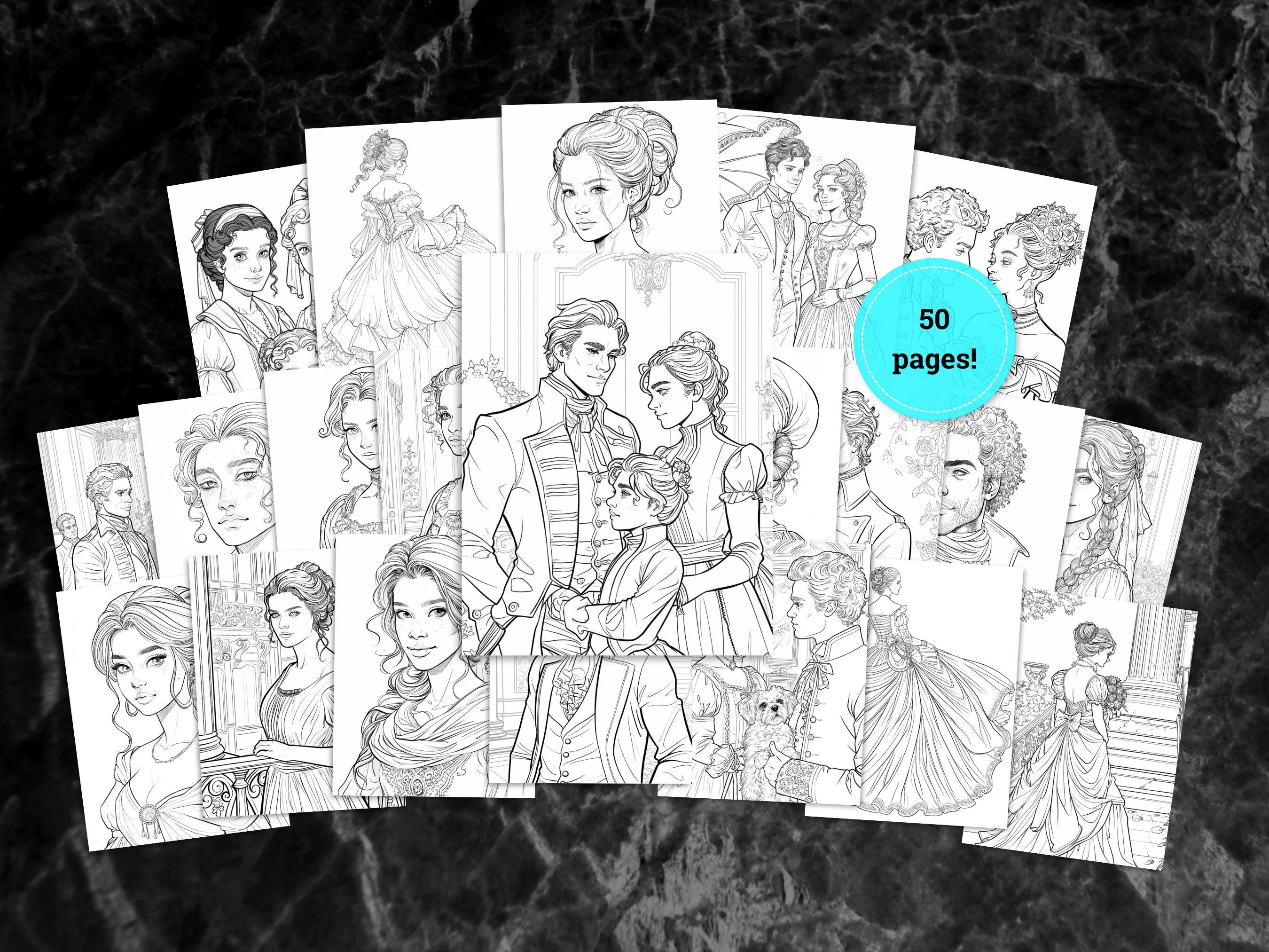 Historical Regency Coloring Pages | Elegant Outfits & Characters | Printable PDF for Adults | Jane Austen Inspired Art Download