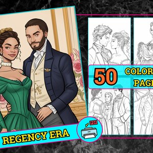 Historical Regency Coloring Pages | Elegant Outfits & Characters | Printable PDF for Adults | Jane Austen Inspired Art Download