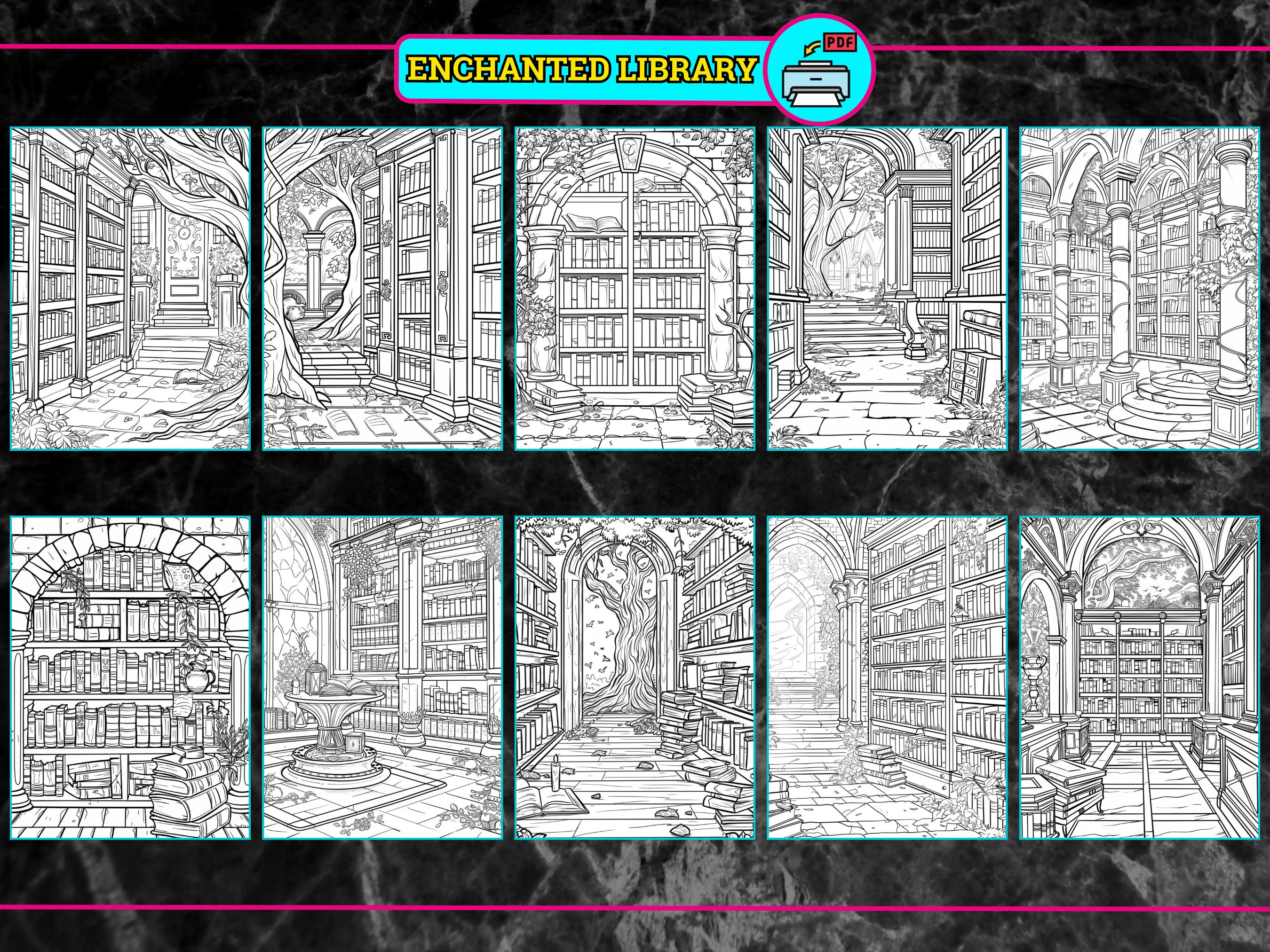Enchanted Library Coloring Pages – Magical Bookshelves, Hidden Corners ...