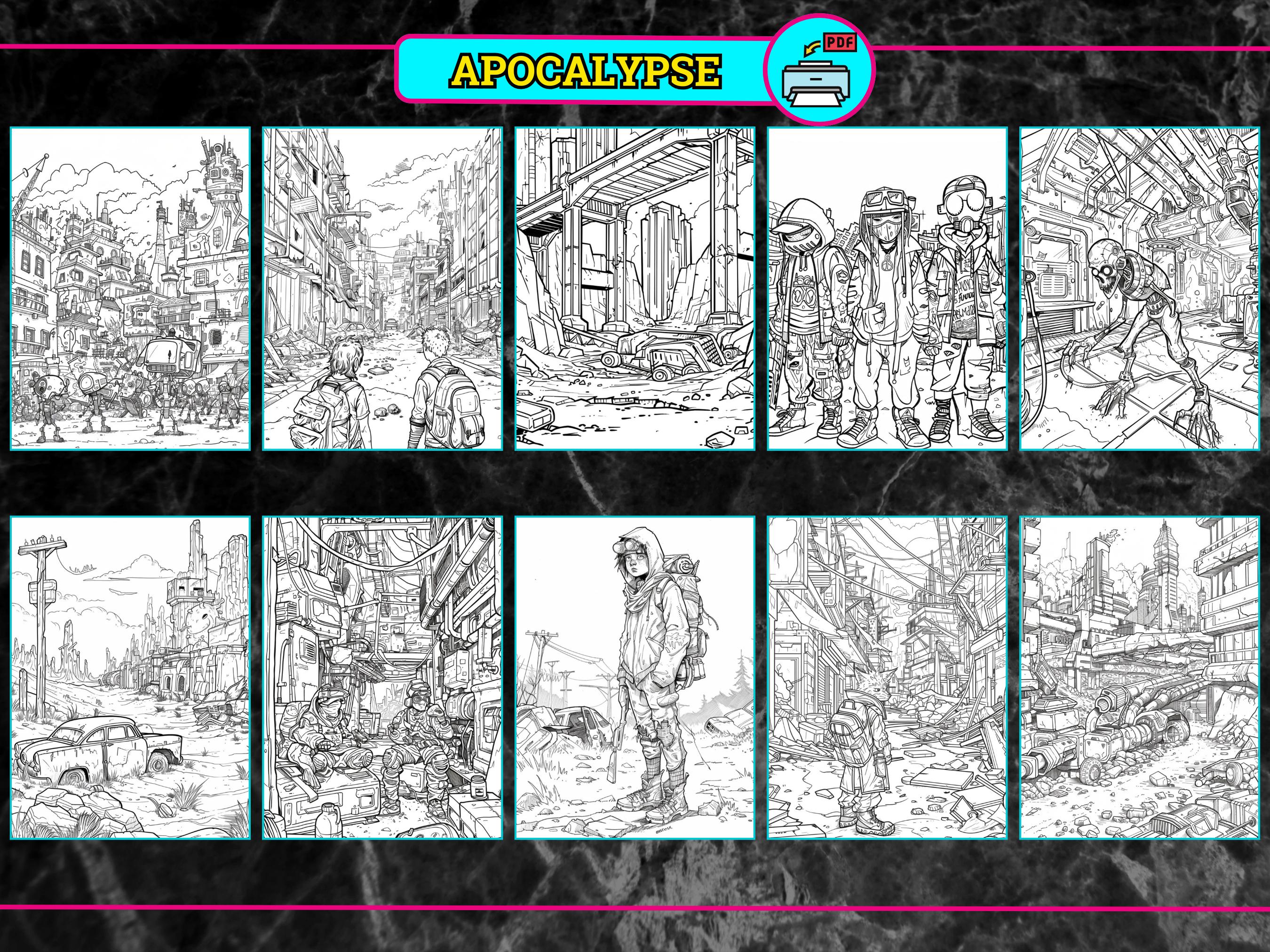 Apocalypse Coloring Pages for Adults | Dystopian Survival Scene ...