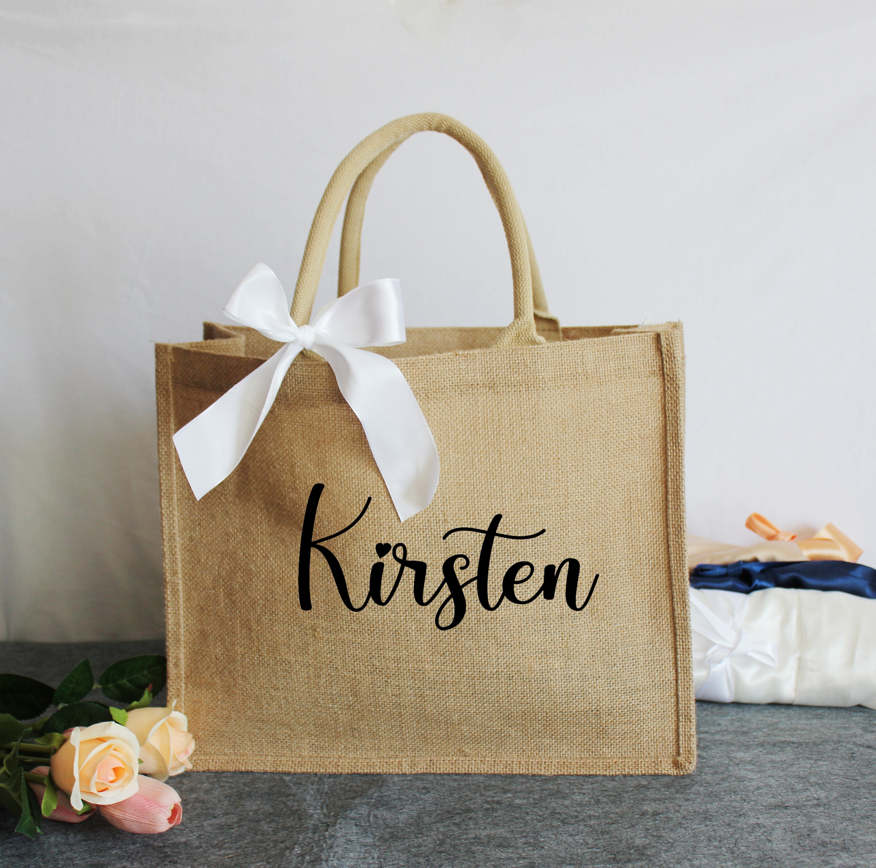 Burlap Tote Bags Personalized Bridesmaid Gift Bag Custom Name | Etsy