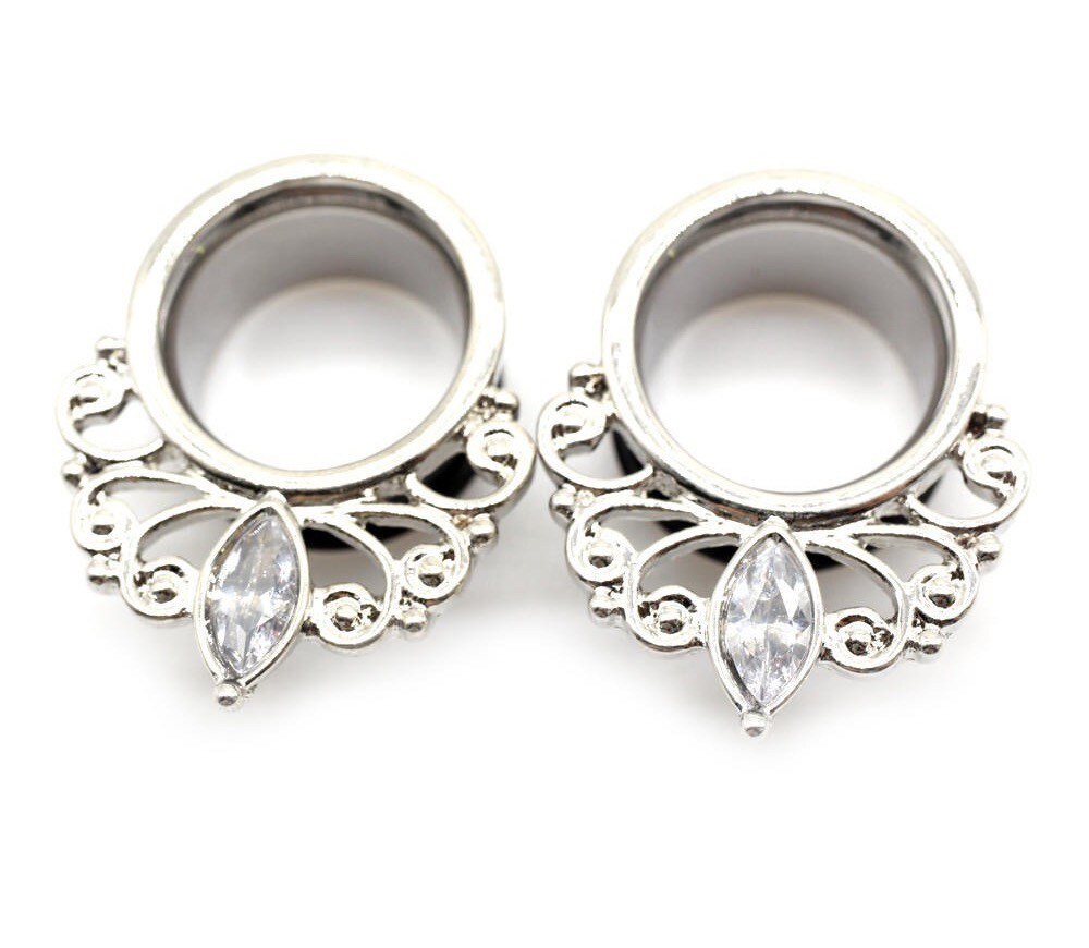 CZ Crystal Filigree Teardrop Ear Tunnels/Plugs Double Flared Etsy