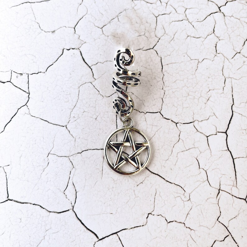 Cuffs Spirals Sunflower or Celtic Knot Charms Rings With Pentagram Witchy Dreadlock Beads