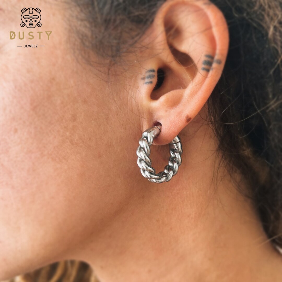 Cuban Chain Circle Ear Weight Stainless Steel Gauge Ear Weights Hoops