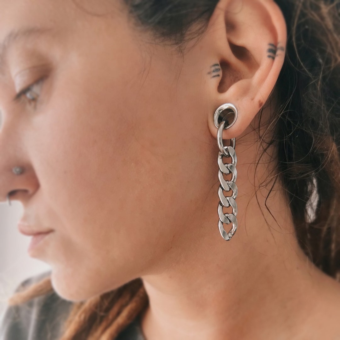 Cuban Link Chain Earrings Stainless Steel Clicker Rings Ear Etsy