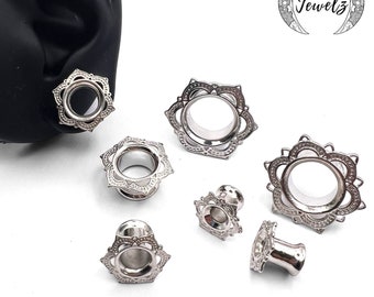 rini_mc2 1 Pair Burnish Bronze Plate Tribal Lotus Top Screw Fit Flesh Tunnel Ear Plugs rini_mc2 1 Pair Burnish Bronze Plate Tribal Lotus Top Screw Fit Flesh Tunnel Ear Plugs