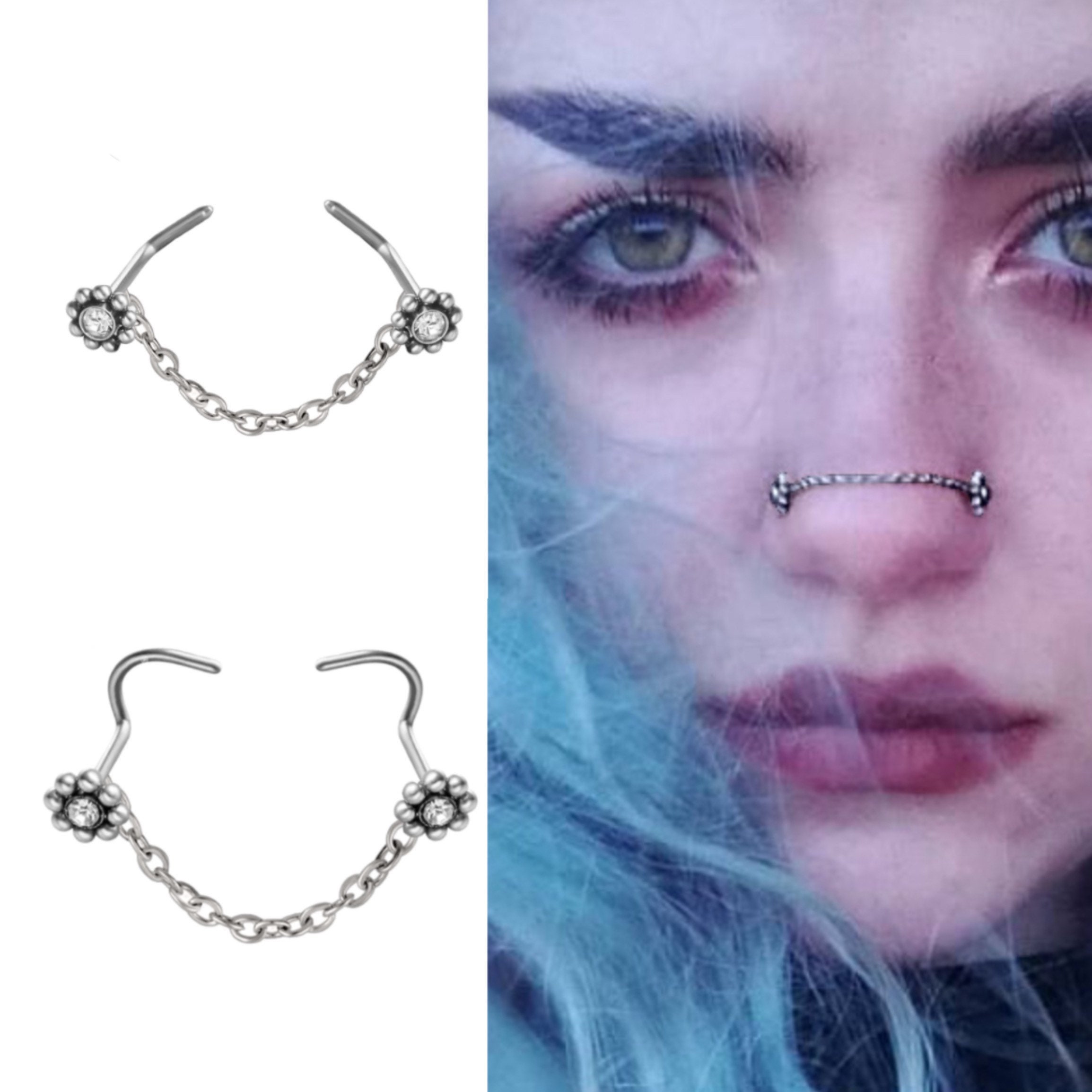 Stainless Steel Nose Chain and Stud Set | Bogo | Piercing Chains| Nostril Chain, Nasalang | Nosechain, Nose Bridge | Alternative Jewelry