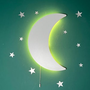 Nursery Crescent Light, Wooden Moon Wall Light, Kids Room Decor Light, Baby Room Night Light, Trendy Toddler Room Led lamp