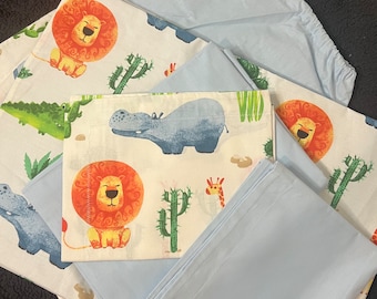 Dekbedovertrekset peuterdieren, beddengoed, laken, kussensloop, 100% biologisch katoen, babyjongen/meisje, omkeerbaar, cadeau voor baby,
