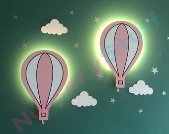 Set of 2 Hot Air Balloon Wall Light, Kids Room Decor, Baby Night Lamp, Nursery Lighting, Child Nightlight, Baby Shower Gift