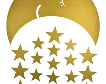 Conjunto de 60 estrellas de varios tamaños + 1 etiqueta de la pared de la luna, decoración de la pared de los niños del cuarto de niños, etiqueta de la pared del vinilo