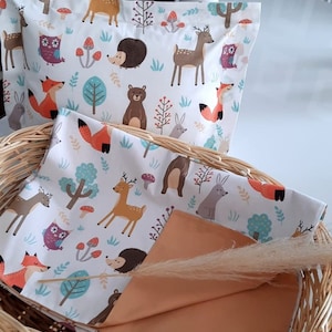 Toddler Forest Animals Duvet Cover Set, Bedding Set, Sheet, Pillow Case, 100% Organic Cotton, Baby Boy/Girl, Reversible, Gift For Baby,